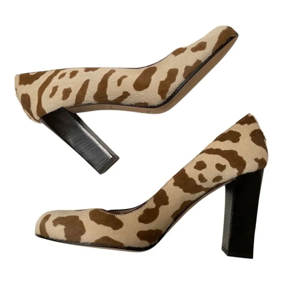 Kate Spade NY Cow Print Block Heel Pump‎ Women’s 9 Calf Hair Italy Tan Brown